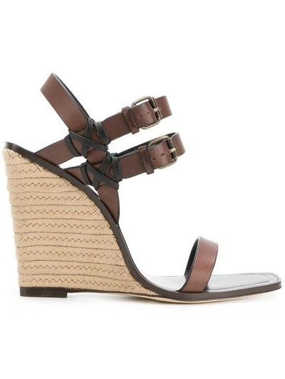 Shop Saint Laurent Stacked Heel Wedge Sandals In Brown