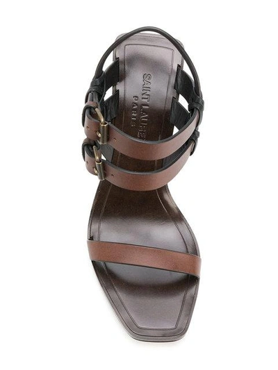 Shop Saint Laurent Stacked Heel Wedge Sandals In Brown