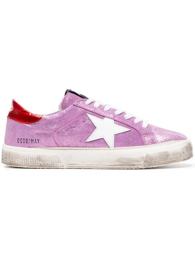 Shop Golden Goose Pink May Glitter Leather Sneakers