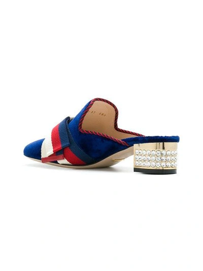 Shop Gucci Gg Web Crystal Heel Mules In Blue