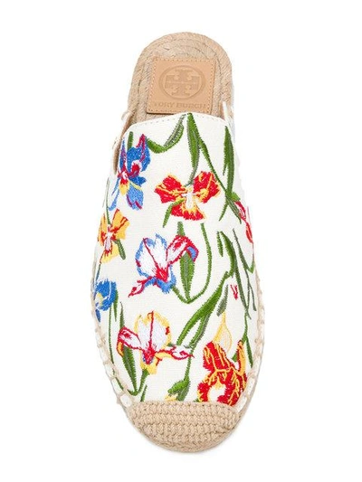 Shop Tory Burch Embroidered Espadrille Slippers In Multicolour