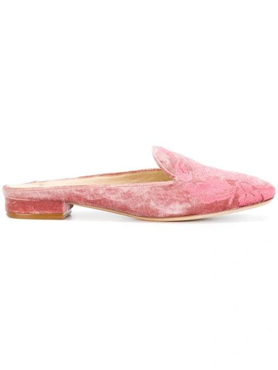 Shop Alexandre Birman Leaf Embroidered Mules In Pink