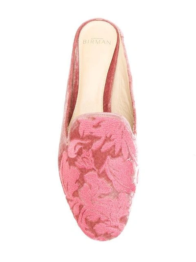 Shop Alexandre Birman Leaf Embroidered Mules In Pink