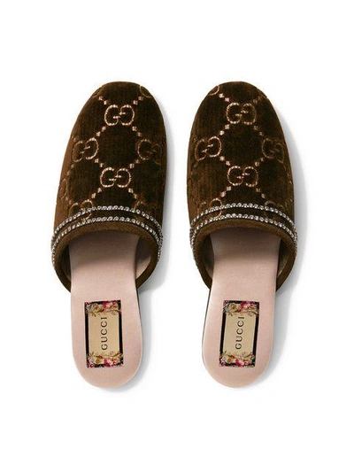 Shop Gucci Gg Velvet Slippers In Brown