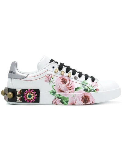 Shop Dolce & Gabbana Printed Low Top Sneakers In White