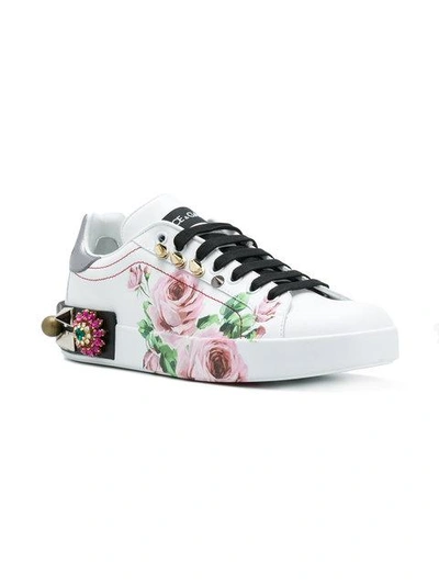 Shop Dolce & Gabbana Printed Low Top Sneakers In White