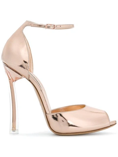 Shop Casadei Peep Toe Sandals In Metallic