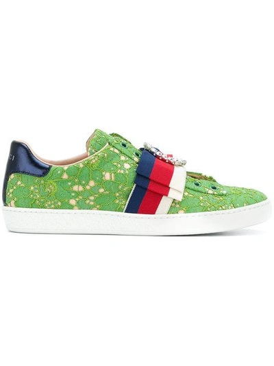 Shop Gucci Ace Lace Sneakers In Green