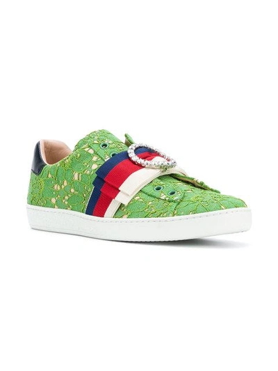 Shop Gucci Ace Lace Sneakers In Green