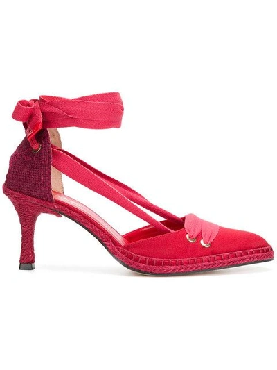 Shop Manolo X Castaner Castañer Castañer X Manolo Blahnik Lace-up Espadrille Pumps - Red