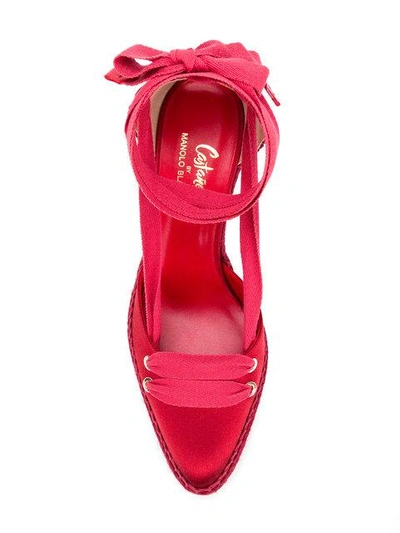 Shop Manolo X Castaner Castañer Castañer X Manolo Blahnik Lace-up Espadrille Pumps - Red