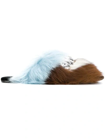 Shop Prada Embellished Fluffy Sandals In Blue