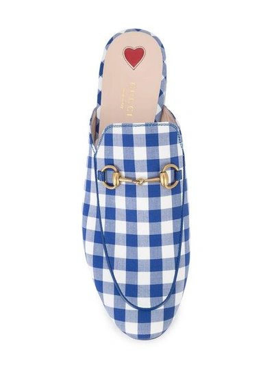 Shop Gucci Princetown Plaid Horsebit Slippers In Blue