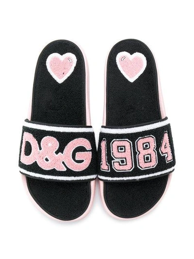 Shop Dolce & Gabbana Terry Logo Slides In Black