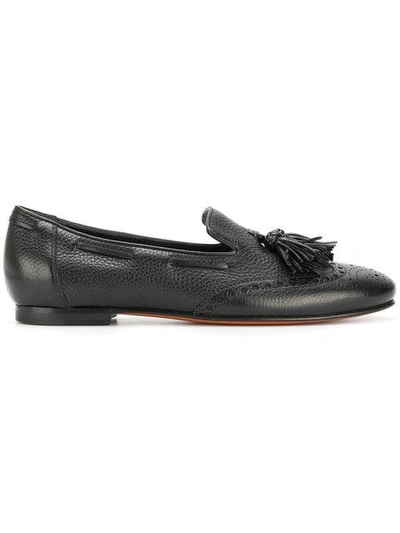 Shop Santoni Brogue Tassle Loafers - Black