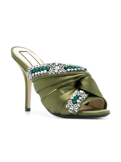 Shop N°21 Embellished Knot Stiletto Mules In Green