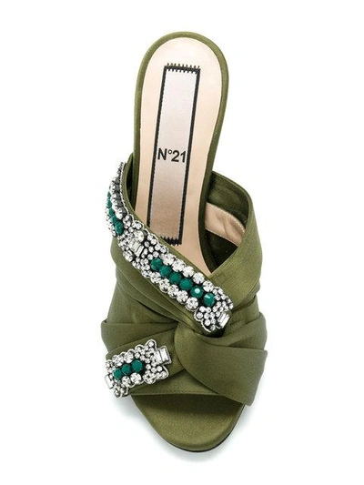 Shop N°21 Embellished Knot Stiletto Mules In Green