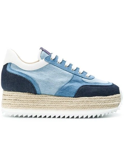 Shop Le Silla Denim Espadrilles Platform Sneakers - Blue