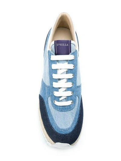 Shop Le Silla Denim Espadrilles Platform Sneakers - Blue