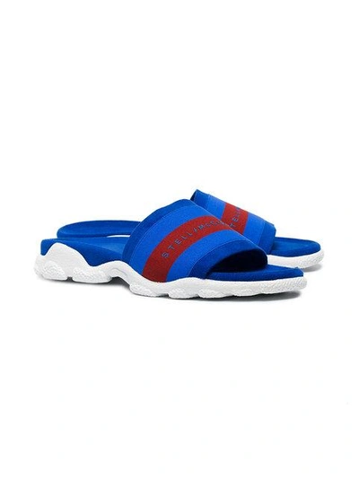 Shop Stella Mccartney Blue Logo Sport Slides In Black