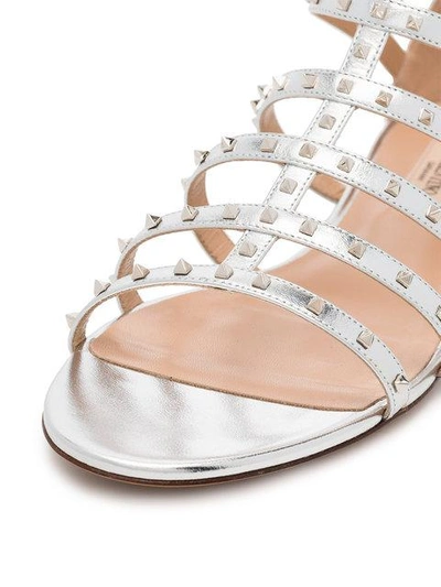 Shop Valentino Silver Lovestud Leather Sandals - Metallic