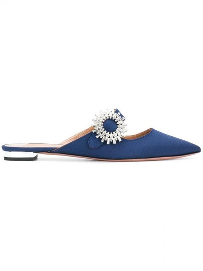 Shop Aquazzura Embellished Buckle Mules In Blue