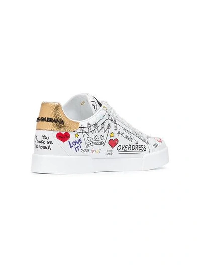 Shop Dolce & Gabbana White Graffiti Heart Print Leather Sneakers