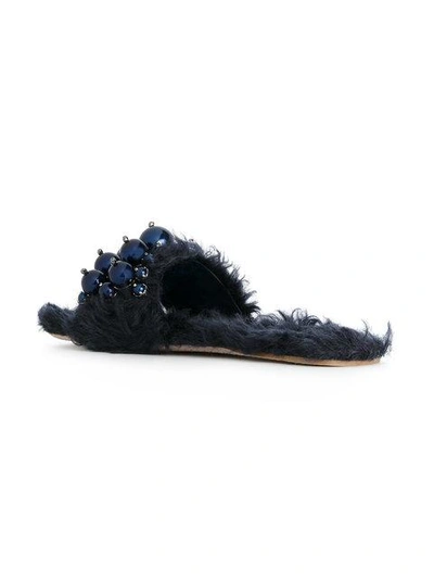 Shop Miu Miu Embellished Faux-fur Sandals