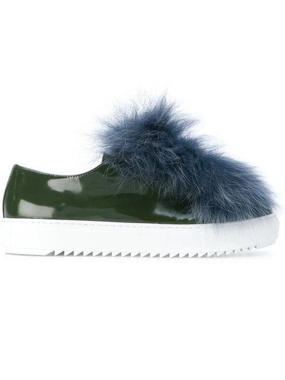 Shop Mr & Mrs Italy Fur Trim Embellished Sneakers In Green