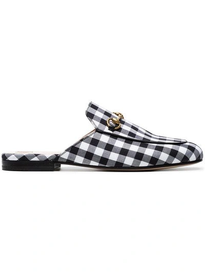 Shop Gucci Black Gingham Princetown Mules