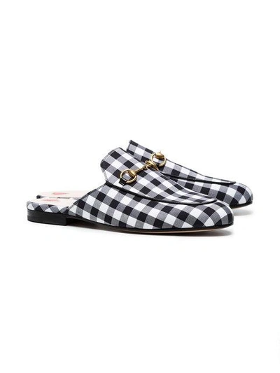 Shop Gucci Black Gingham Princetown Mules