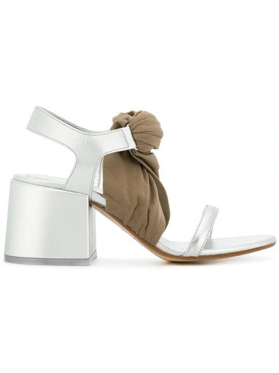 Shop Mm6 Maison Margiela Stocking Block Heel Sandals In Metallic