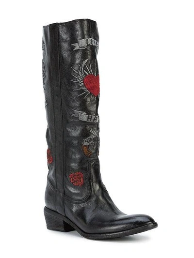Shop Fauzian Jeunesse Embroidered Knee High Boots
