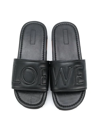 Shop Loewe Branded Slides In Black