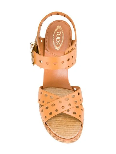 Shop Tod's Perforated Platform Sandals - Brown