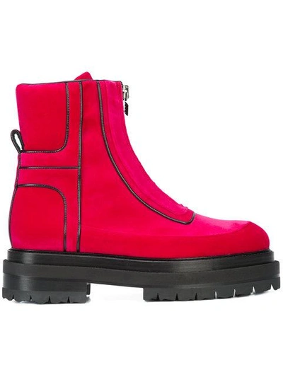 Shop Pierre Hardy Stitch Detailed Platform Sole Ankle Boots In Pink