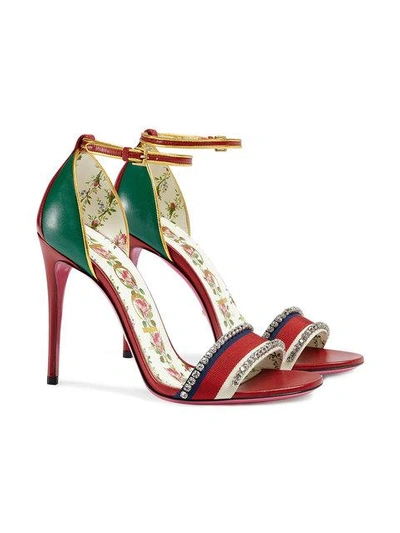 Shop Gucci Leather Sandal With Crystals In Red