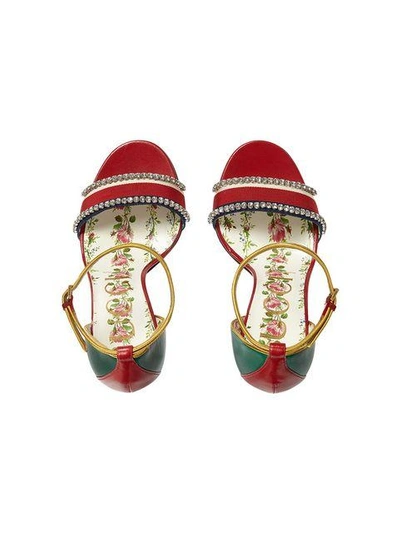 Shop Gucci Leather Sandal With Crystals In Red