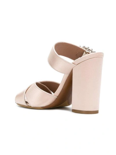 Shop Tabitha Simmons Open Toe Buckled Sandals In Rose Satin