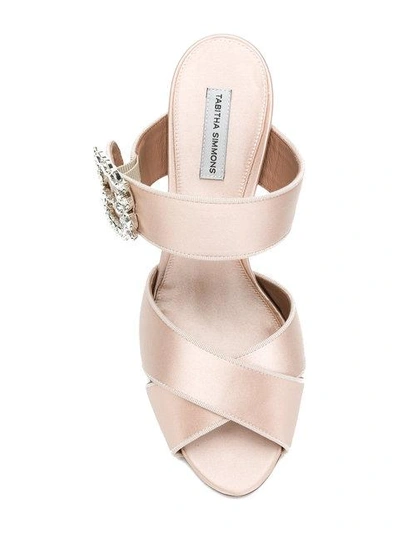 Shop Tabitha Simmons Open Toe Buckled Sandals In Rose Satin