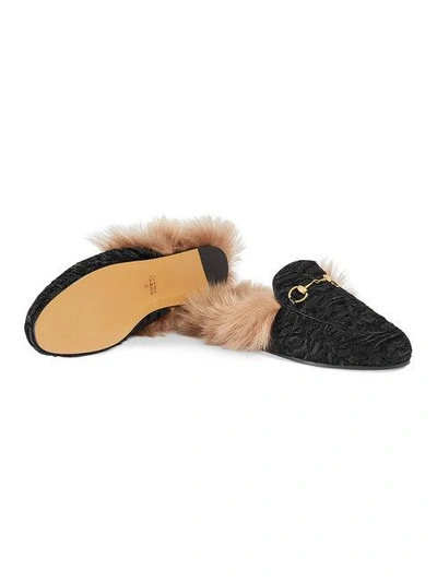 Shop Gucci Black Princetown Shearling Mules In 1097 Black