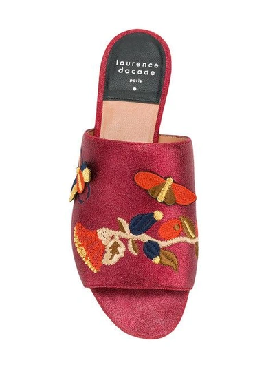 Shop Laurence Dacade Embroidered Sandals In Pink & Purple