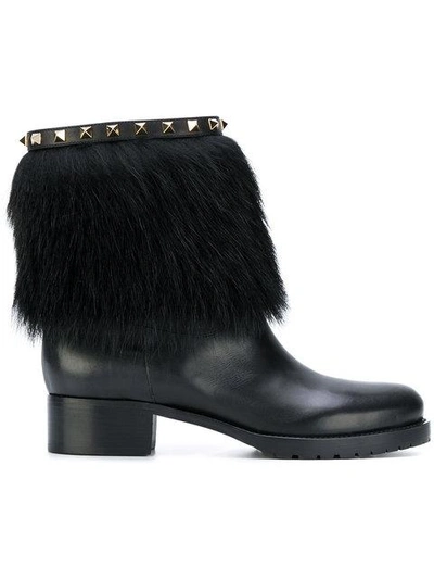 Shop Valentino Garavani Rockstud Winter Boots In Black