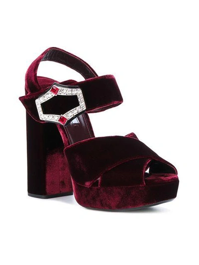 Shop Prada Velvet Platform Sandals In Red