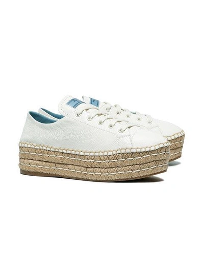 Shop Prada White 40 Leather Flatform Espadrilles