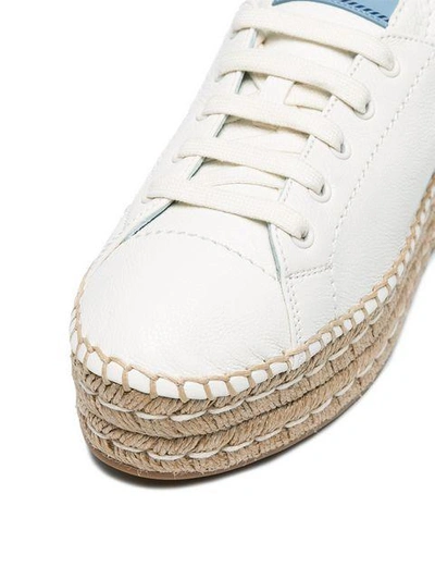 Shop Prada White 40 Leather Flatform Espadrilles