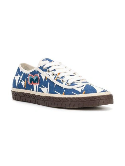 Shop Marni Printed Lace-up Sneakers - Blue