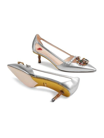 Shop Gucci Metallic Leather Pump With Crystal Double G