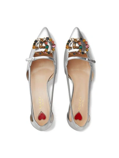 Shop Gucci Metallic Leather Pump With Crystal Double G