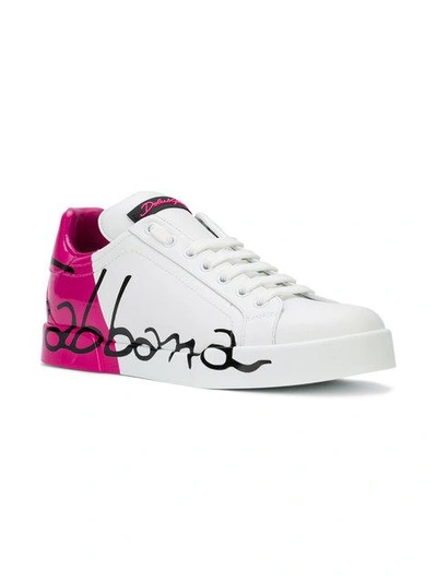 Shop Dolce & Gabbana Varnished Logo Sneakers In White ,pink